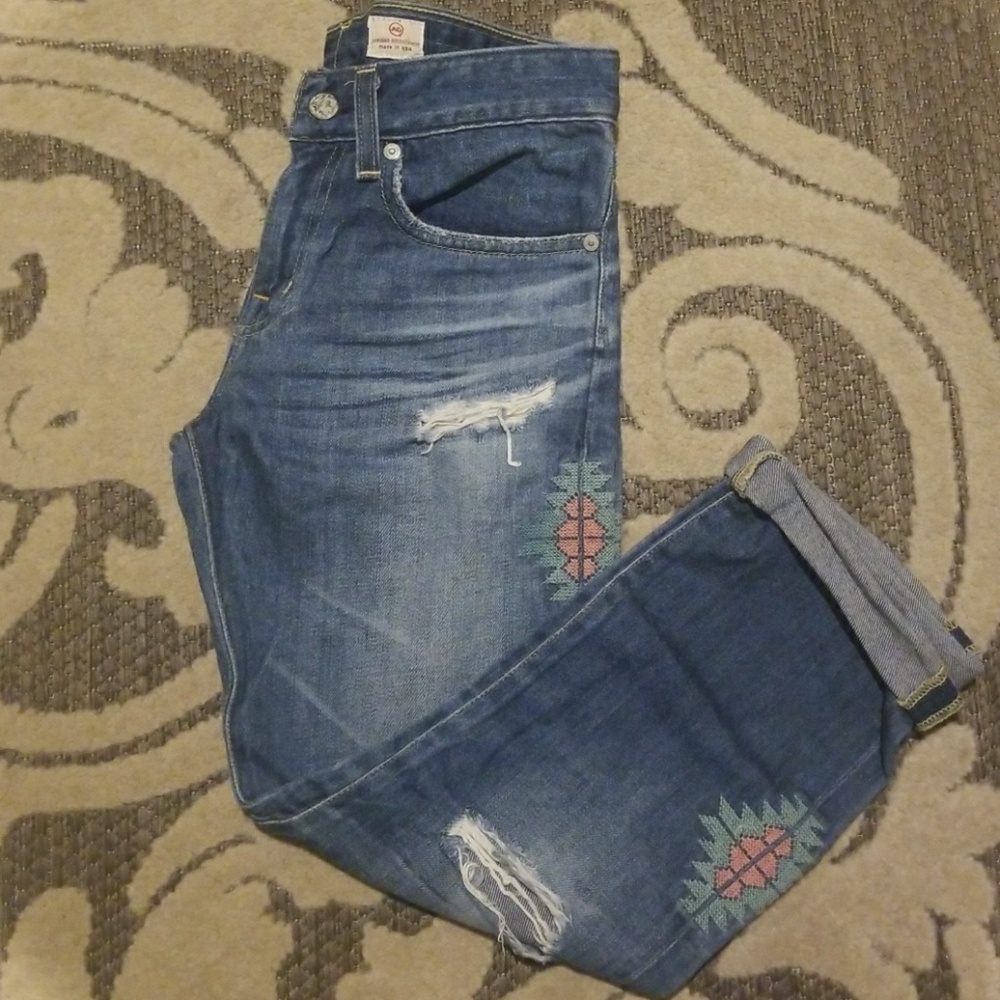 AG Jeans Embroidered Ex Boyfriend Crop